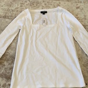 J Crew square neck white long sleeve basic top